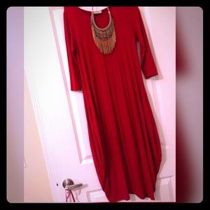 Red Casual Balloon Dress